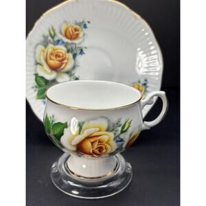 Vintage Bone China Cup And Saucer,Yellow Roses Pattern By Royal Dover, England